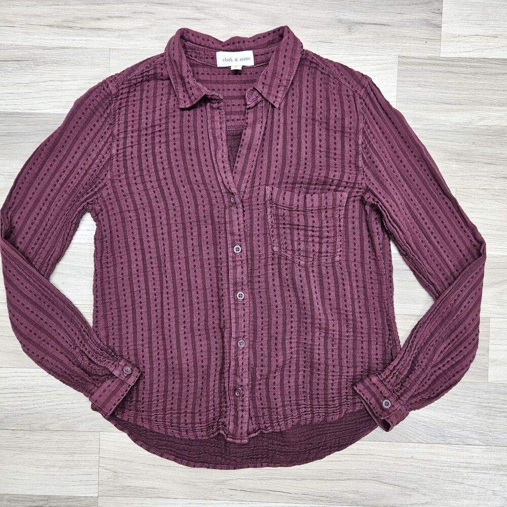 Cloth & Stone Womens Purple Button Down Shirt Stripe Longsleeve Size Small